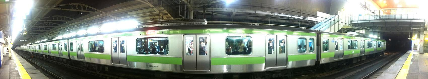 A JR Yamanote Line train, the loop connecting this trip's neighborhoods