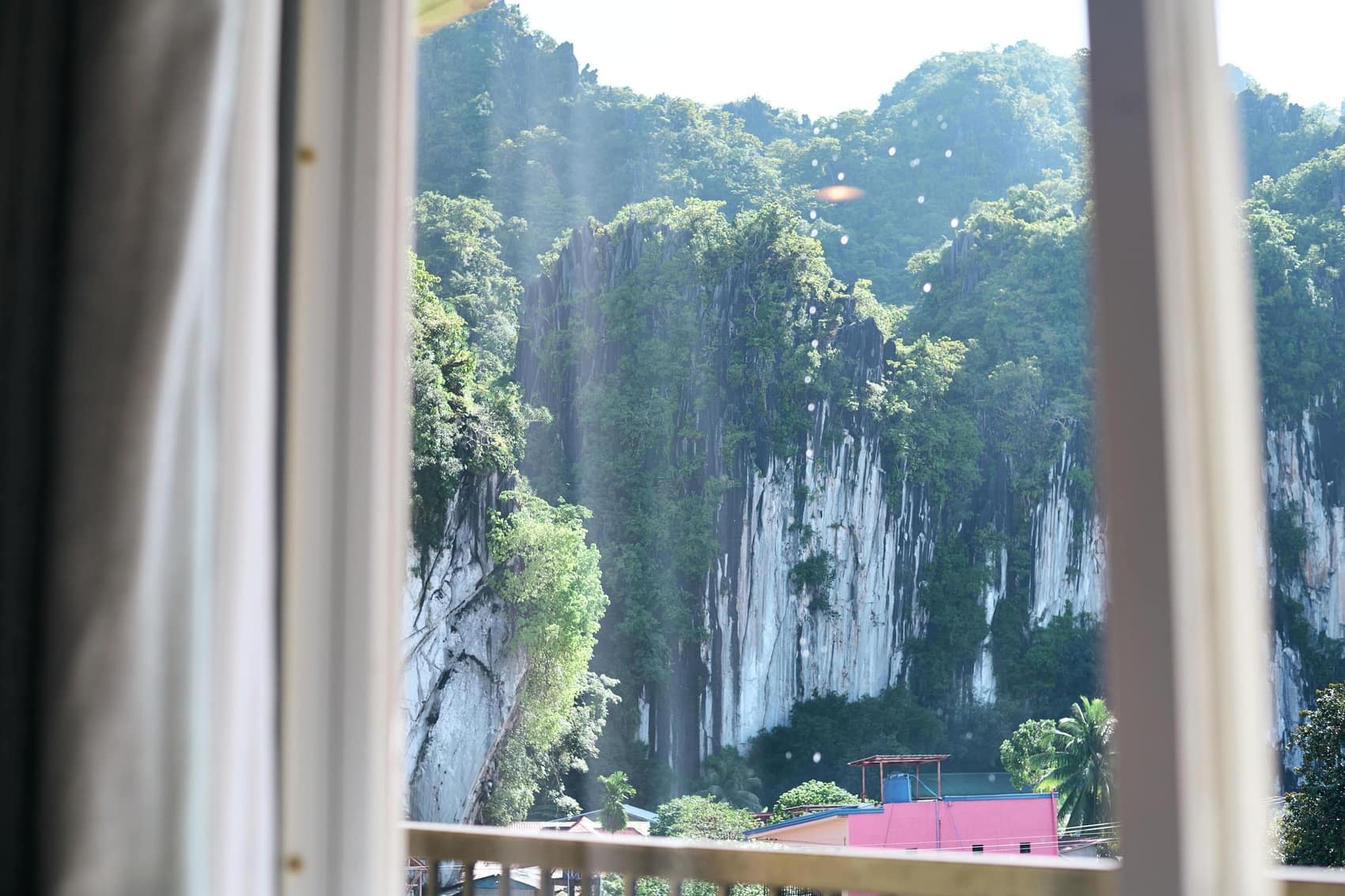 View of El Nido's limestone cliffs from a guest room window