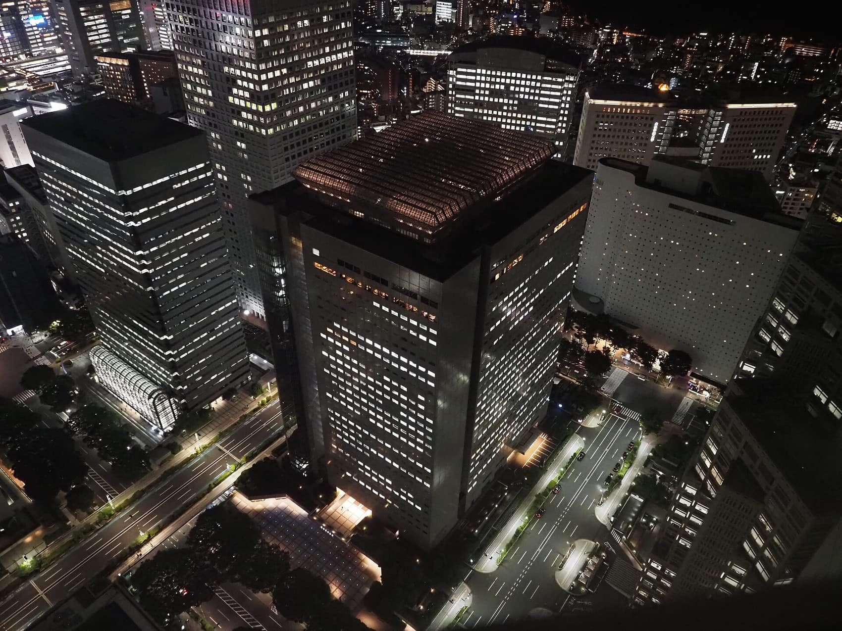 The Shinjuku skyline lit up after dark